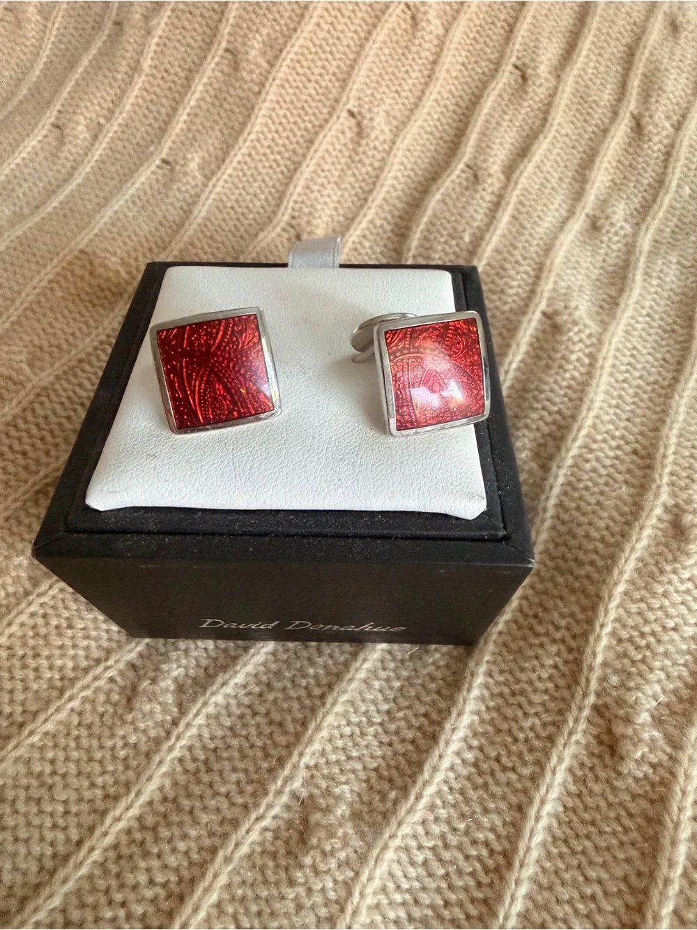 David Donahue Textured Square Enamel Cufflinks in Sterling Silver